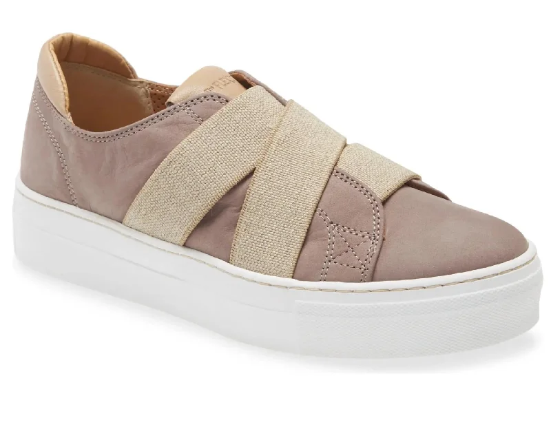 Unique Design Women's Latte Slip-On Sneakers In Graphite Suede