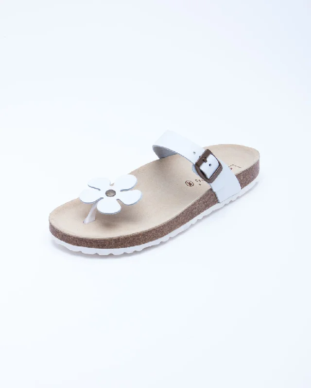 Elegant And Elegant Women's Manu Flower Sandal White Leather