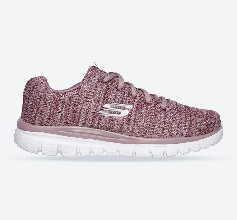 Design sense Women's Wide Fit Skechers 12614 Graceful Twisted Fortune Sneakers - Mauve