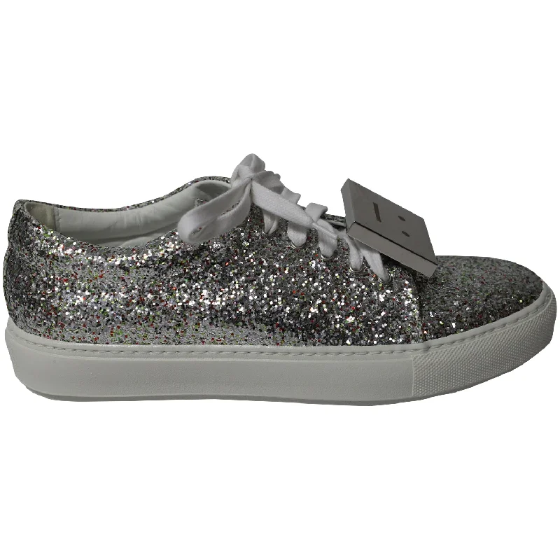 Slim Fit Acne Studios Metallic Adriana Spark Sneakers in Silver Glitter
