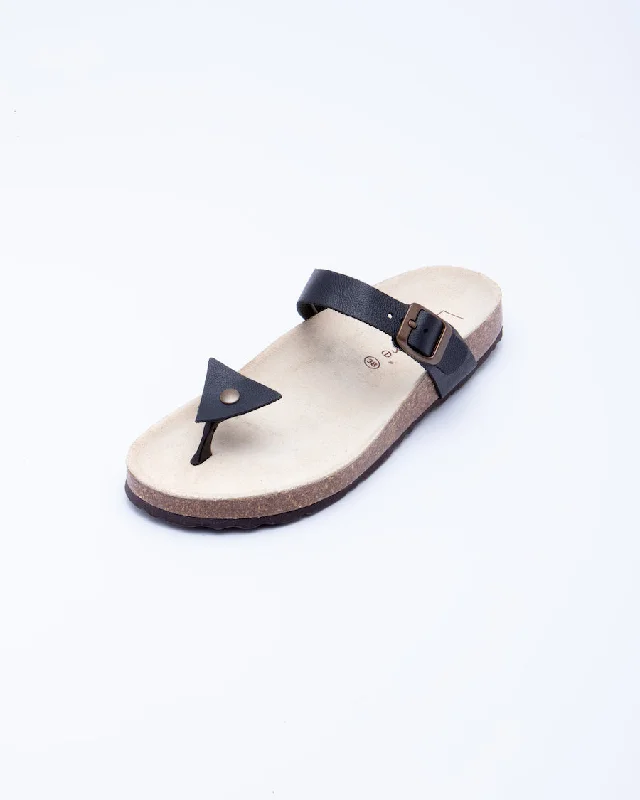 Elegant Style Women's Manu Triangle Sandal Black Leather