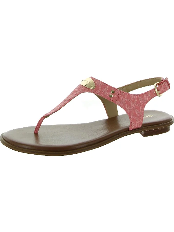 Design And Tailoring MK Plate Womens Coated Canvas Logo Thong Sandals
