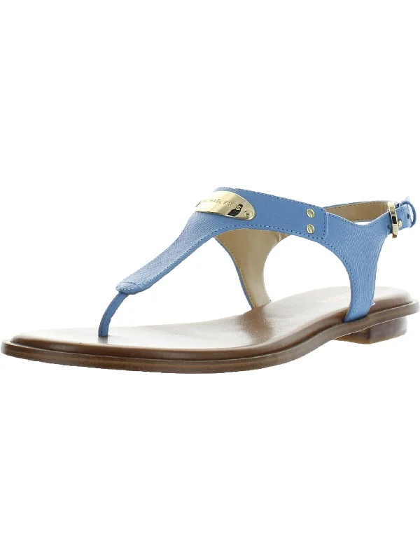 Party Wear MK Plate Womens Faux Leather T-Strap Thong Sandals