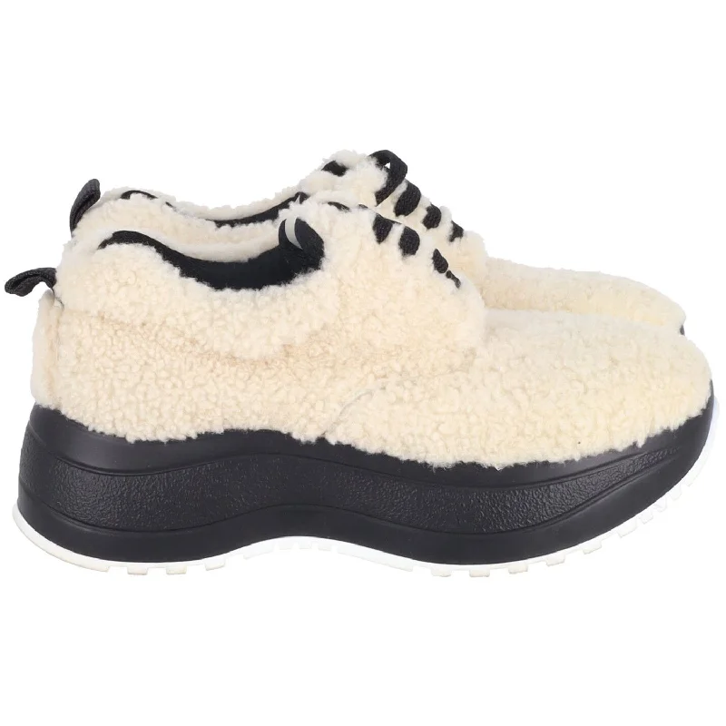 Elegant And Elegant Celine Delivery Shearling Platform Sneakers in Cream Wool