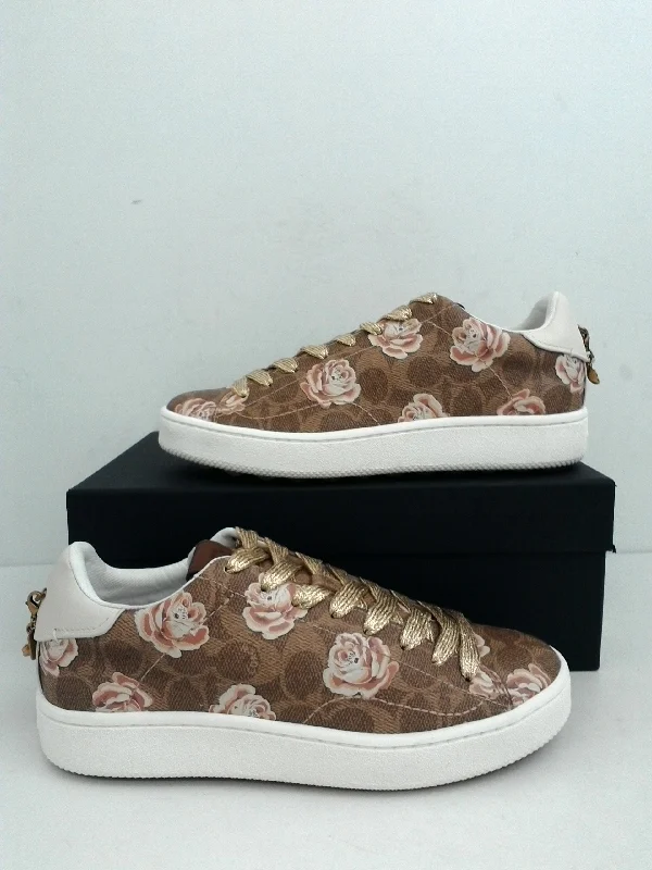 Simple Solid Color Coach Women's Low Top Sneaker Brown Leather Size 8 B