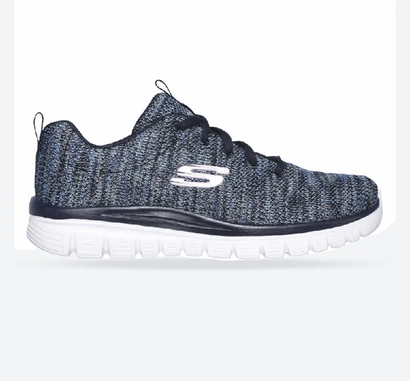Round neck design Women's Wide Fit Skechers 12615  Graceful Get Connected Sports Sneakers - Navy/Blue