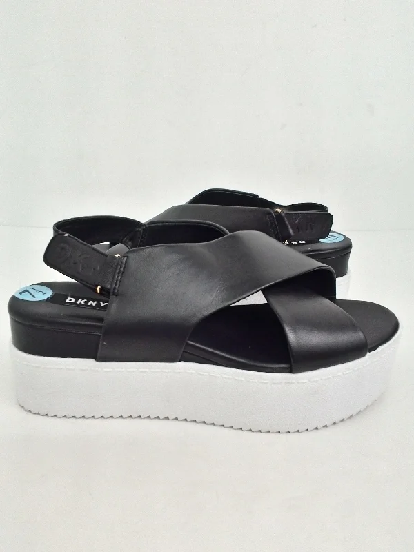 Elegant Style DKNY Women's Platform Black Leather Sandal Size 7.5 M