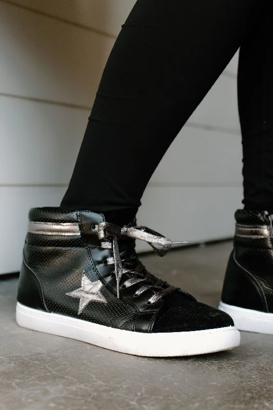Comfortable and simple Dancing With The Stars- Black High Top Sneakers w/ Silver Star Detail