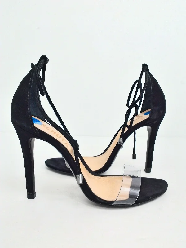 Leisure Travel SCHUTZ Women's Black/Clear Heeled Sandal Size 7 B