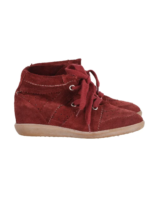 Street Sports Shoes Isabel Marant Bobby High Top Wedge Sneakers in Burgundy Suede