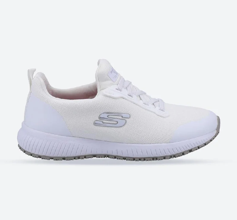 Free and comfortable Women's Wide Fit Skechers 77222EC Squad SR Occupational Sneakers - White