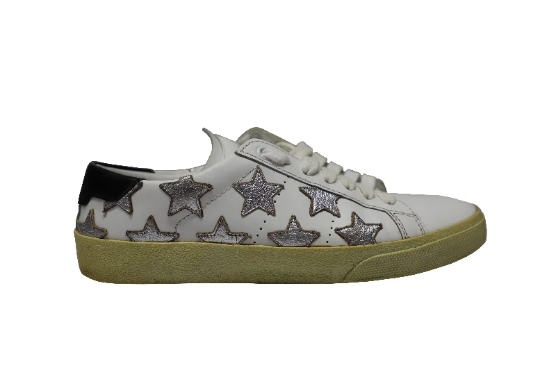 Trendy Traveler Saint Laurent Paris SL/06 Metallic Stars Low Sneakers in White Leather