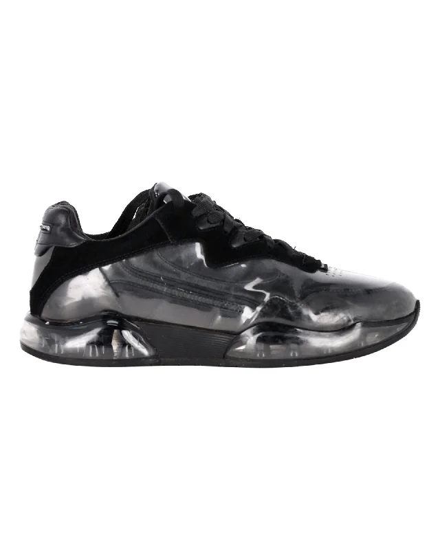 Fashionable And Versatile Alexander Wang AWNYC Stadium Sneakers in Black PVC and Suede
