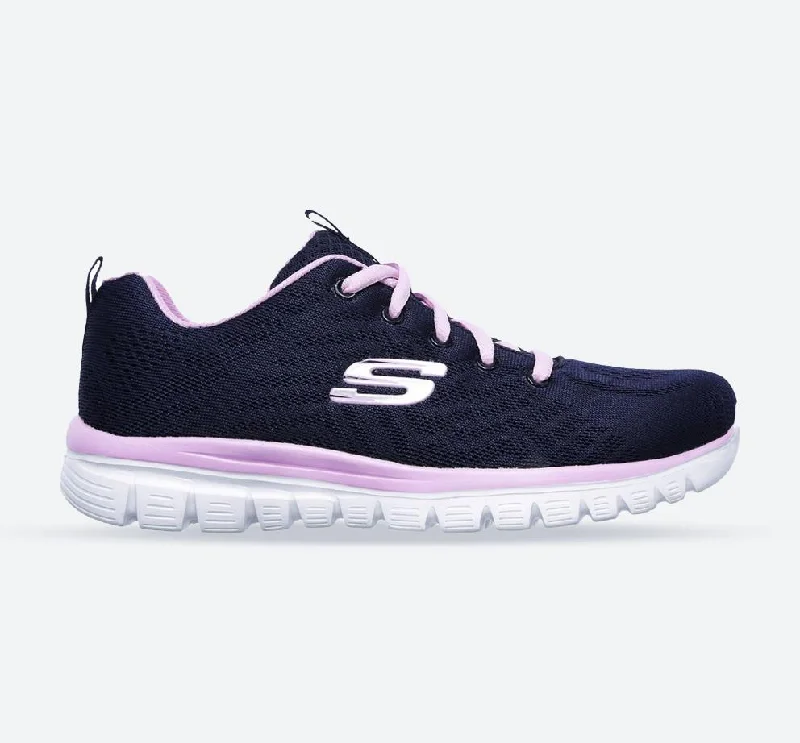 Letter embroidery Women's Wide Fit Skechers 12615  Graceful Get Connected Sports Sneakers - Navy/Pink