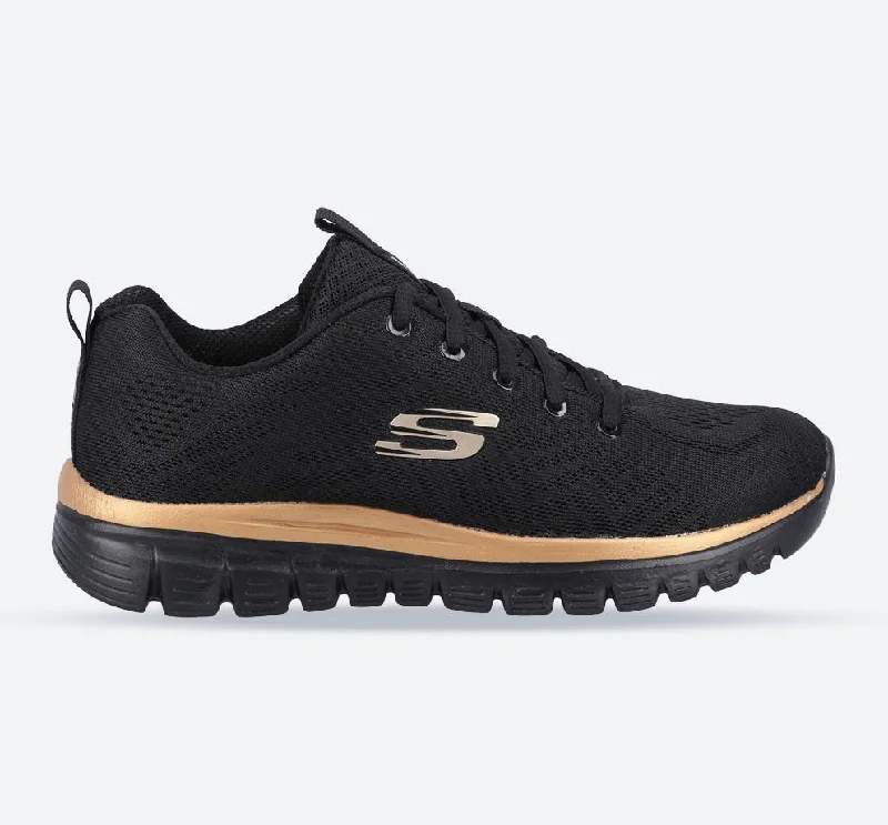 Alice style Women's Wide Fit Skechers 12615  Graceful Get Connected Sports Sneakers - Black/Rose Gold