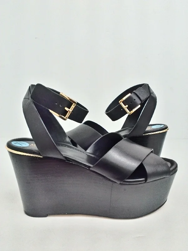 Playful Style Michael Kors Women's Black Leather Platform Sandals Size 7.5 M