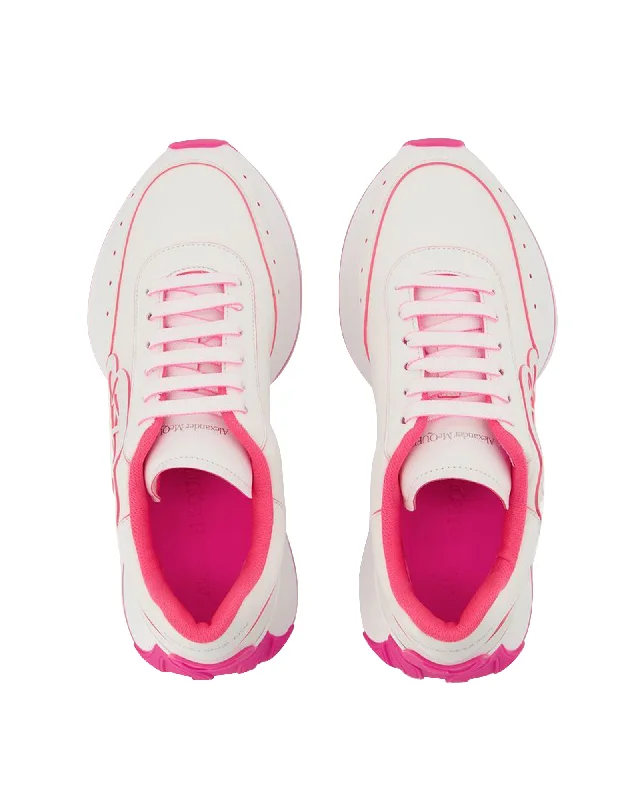 Bottom And Versatile Sneakers in White/Pink Leather