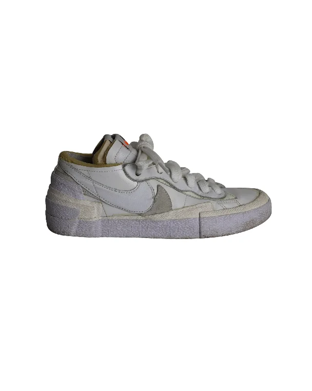 Celebrity Style Nike x Sacai Blazer Low Sneakers in White Patent Leather