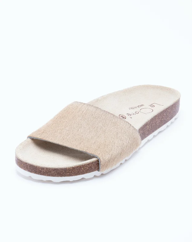 Elegant And Lazy Women's Iris Slide Sandal Beige Pony Hair