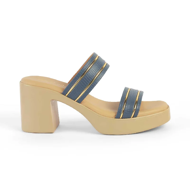 Minimal Style Tresmode Mauro Blue Women's Dress Block Heel Sandals