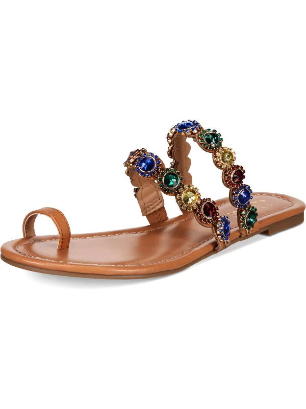 Elegant And Lazy Joya Womens Faux Leather Rhinestone Thong Sandals