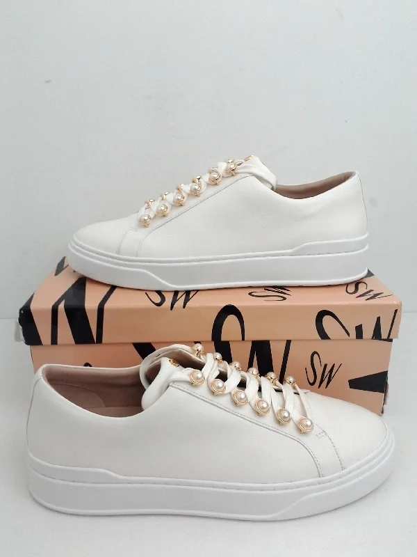 Sports Fitness Wear Stuart Weitzman Women's Excelsa Cream Leather Sneakers Size 9.5