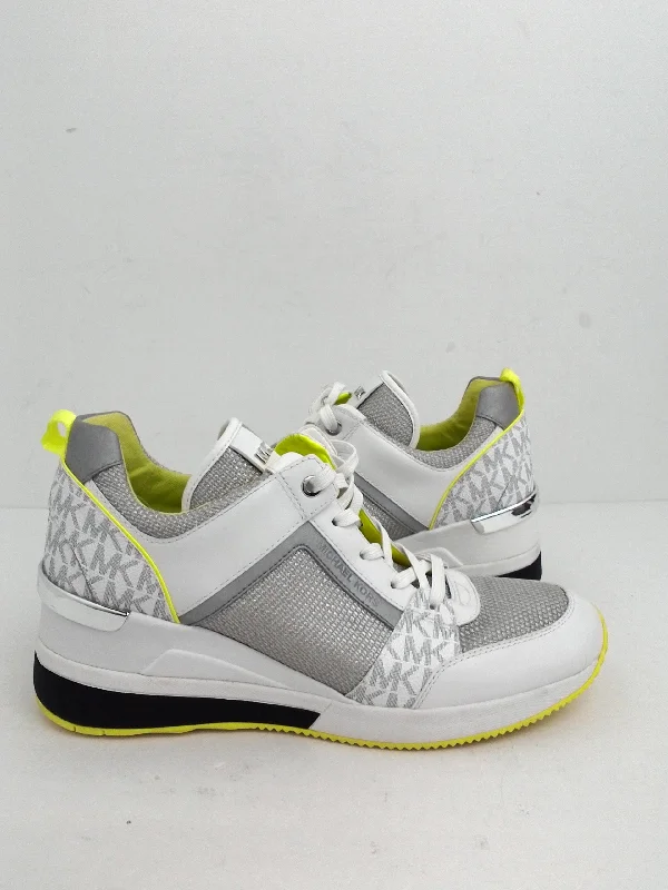 End Of The Year MICHAEL Michael Kors Women's Georgie Leather and Canvas Trainer White Sneakers Size 10 M