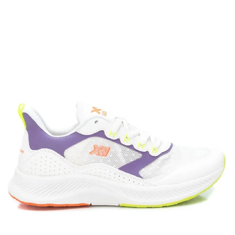 Sports Zipper Style Women's Lace-Up Sneakers In White