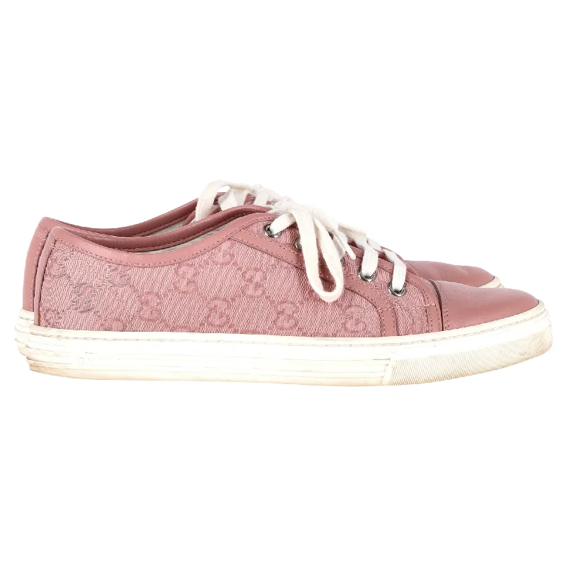 Floral Prints Gucci GG Monogram Low Top Sneakers in Pink Leather