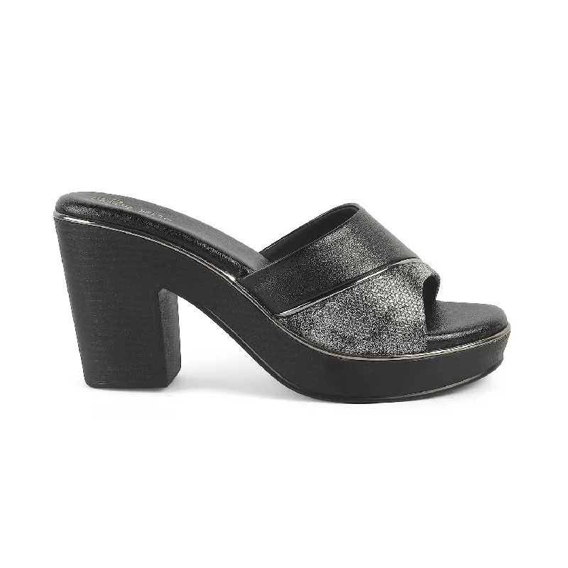Round neck design Tresmode Rosy Black Women's Dress Block Heel Sandals