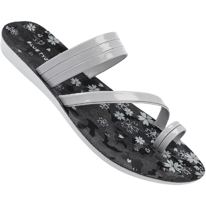 Sports Zipper Style Blue Tyga Womens Cross Strap Slide Sandals  - BT2304 Grey Black
