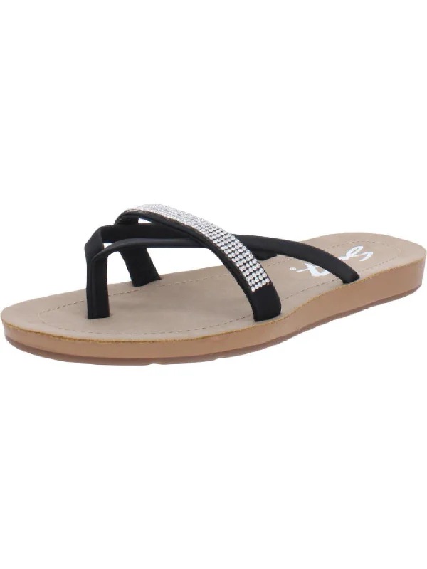 Letter embroidery Bondi Caramel Womens Faux Leather Embellished Thong Sandals