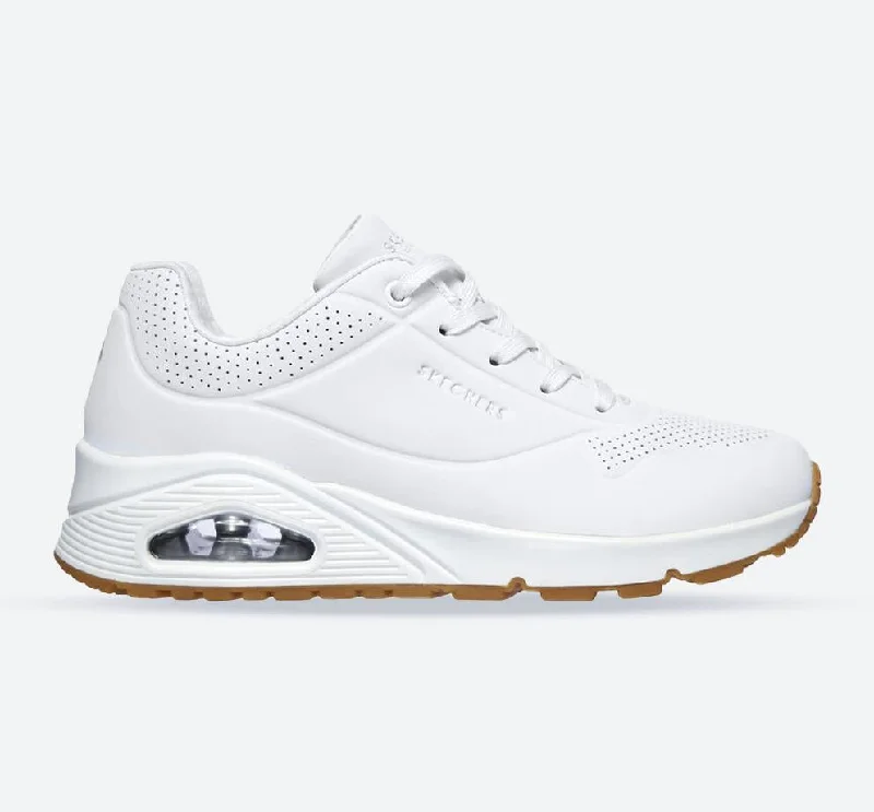 Minimal Style Women's Wide Fit Skechers 73690 Uno Stand On Air Walking Sneakers - White