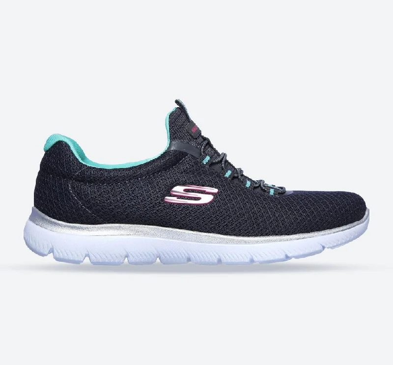 Party Wear Women's Wide Fit Skechers 12980 Summits Slip On Sports Sneakers - Charcoal/Green