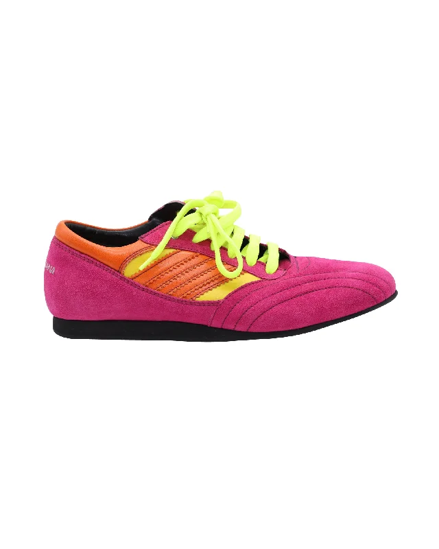 Noble Temperament Dolce & Gabbana Lace Up Sneakers in Pink and Multicolor Suede