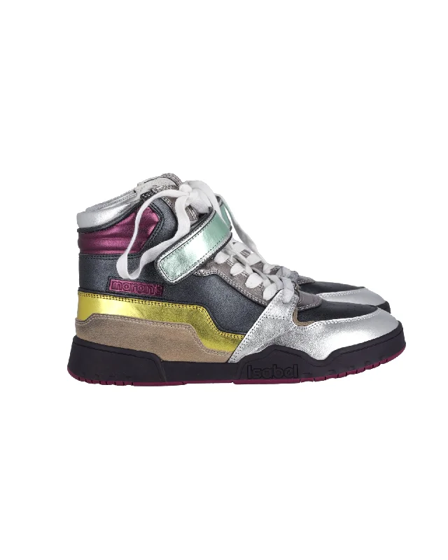 Elegant And Lazy Isabel Marant Bresse Metallic Colorblock High-Top Sneakers in Multicolor Leather
