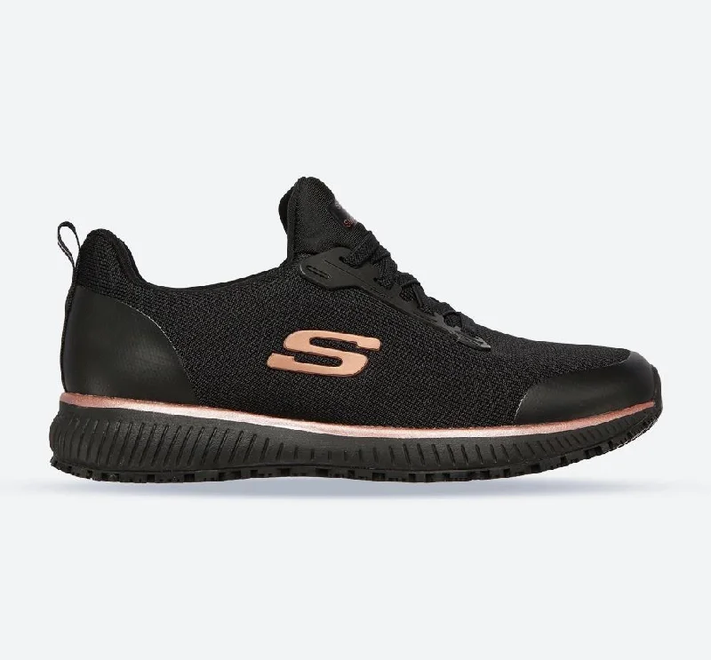 Classic style Women's Wide Fit Skechers 77222EC Squad SR Occupational Sneakers - Black/Rose Gold