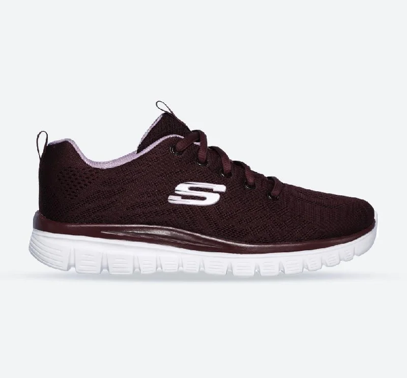 Stand-up collar design Women's Wide Fit Skechers 12615  Graceful Get Connected Sports Sneakers - Wine