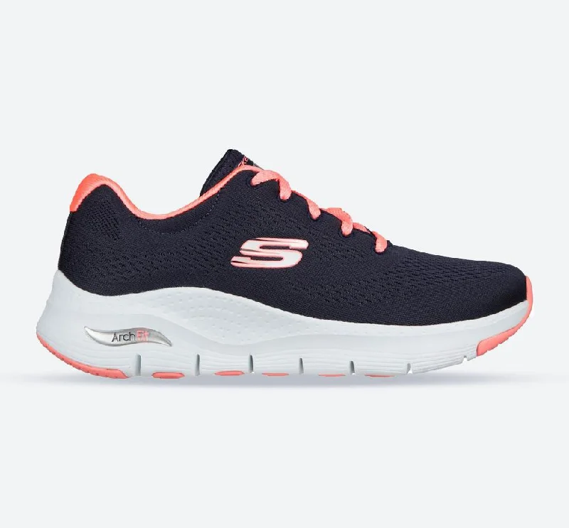 Sweet Girl Women's Wide Fit Skechers 149057 Unny Outlook Sports Sneakers - Navy Mesh/Coral