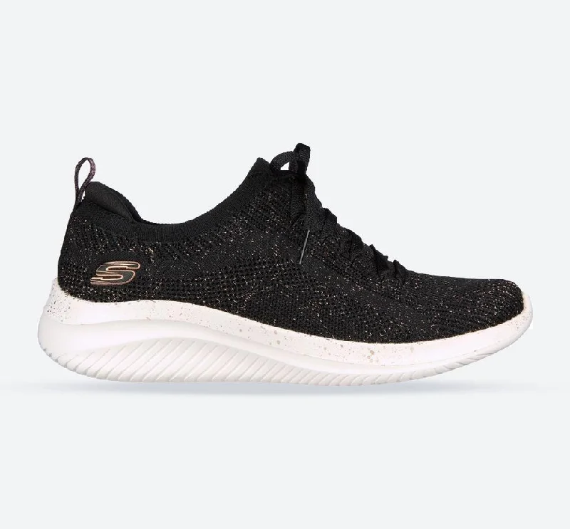 Relaxed And Casual Women's Wide Fit Skechers 149865 Ultra Flex 3.0 Let's Dance Sneakers - Black/Rose Gold