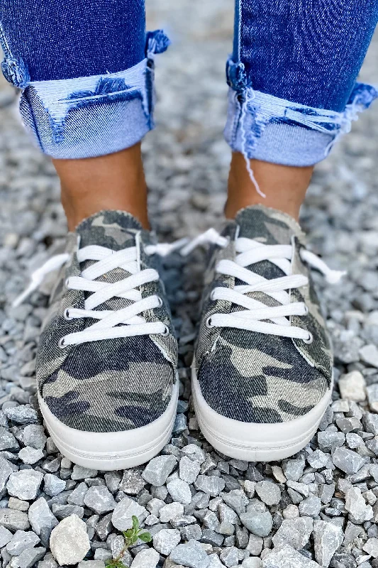 High-quality fabrics They Just Go- Camo Tennis Shoe/Flat