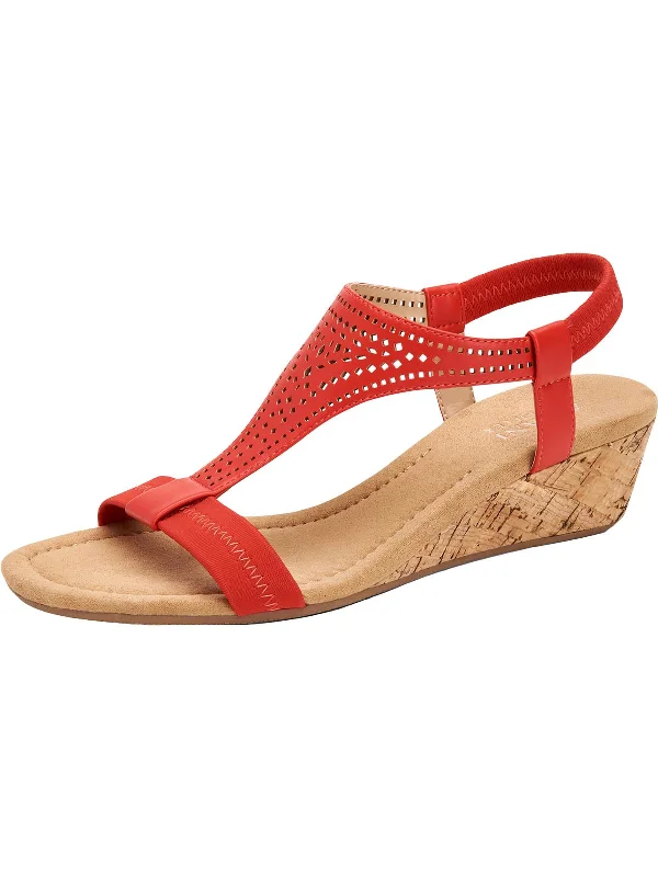Sports fitness shoes Vacanzaa 2 Womens Faux Leather T-Strap Wedge Sandals