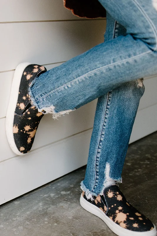 Exquisite workmanship Splat, Crackle, Pop! - Black Slip- On Sneakers w/ Bleach Splatter Marks