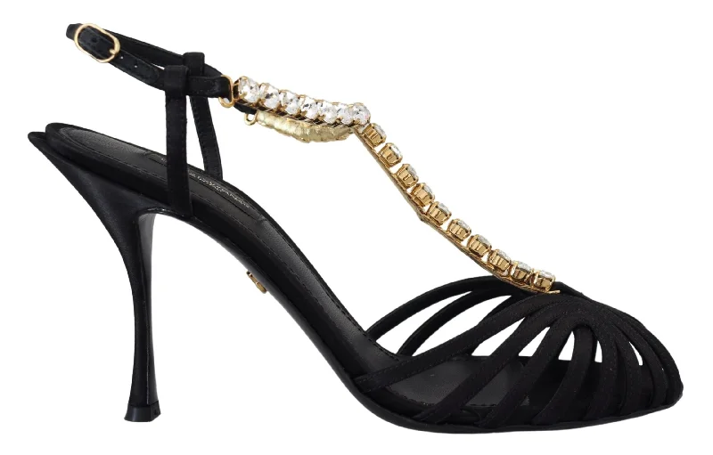 Bottom And Versatile Dolce & Gabbana Elegant Silk Blend Crystal T-Strap Women's Heels