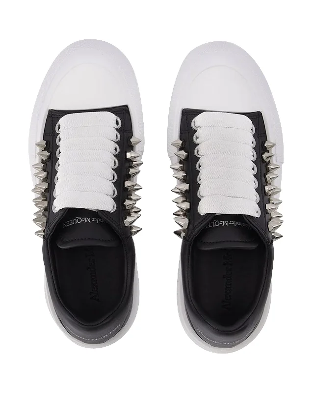 Casual Street Oversize Sneakers in Black & Silver Leather