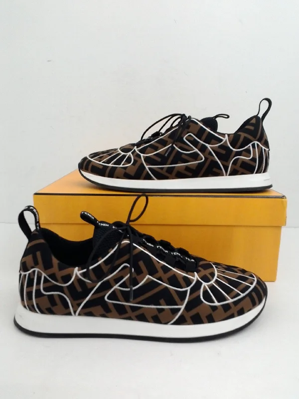 Low-key Luxury Fendi Women's Sneaker Lycra FF Black/ Brown/White Logo Print Sizer 37