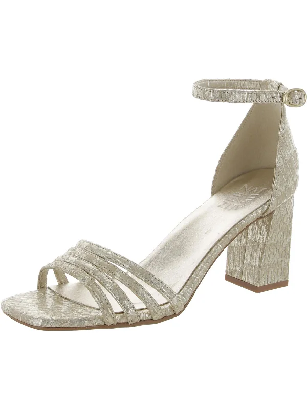 Luxury and fashionable Thena Womens Leather Embossed Ankle Strap