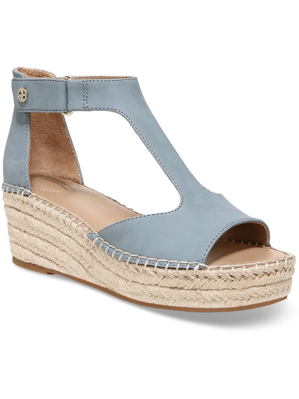 High-end Fabrics CAYLAA Womens Faux Leather Ankle Strap Wedge Sandals