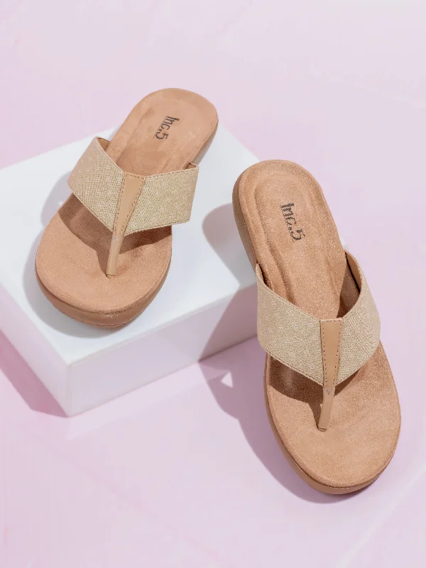 Sports Fitness Wear Women Beige Textured Open Toe Comfort Heels