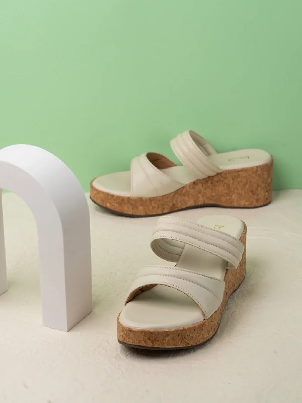 Designer Style Womens Cream Casual Solid Open Toe Heels